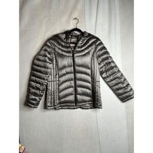 Andrew Marc Womens XL Packable Lightweight Down Puffer Jacket Metallic Grey